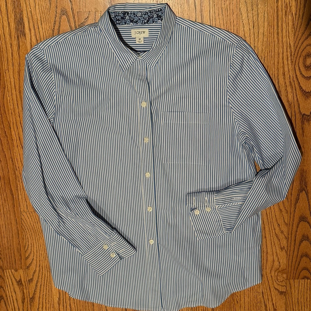 J. Crew Oversized Women’s Navy & White Striped Button Down Shirt Medium